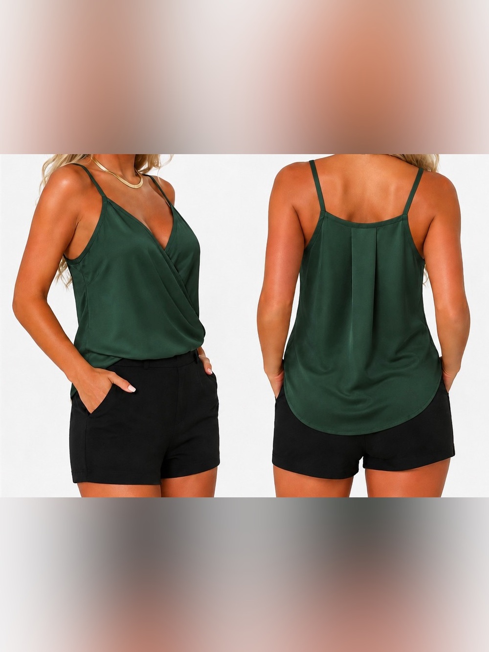 Women's Green Wrap-Front Cami Tank Top
